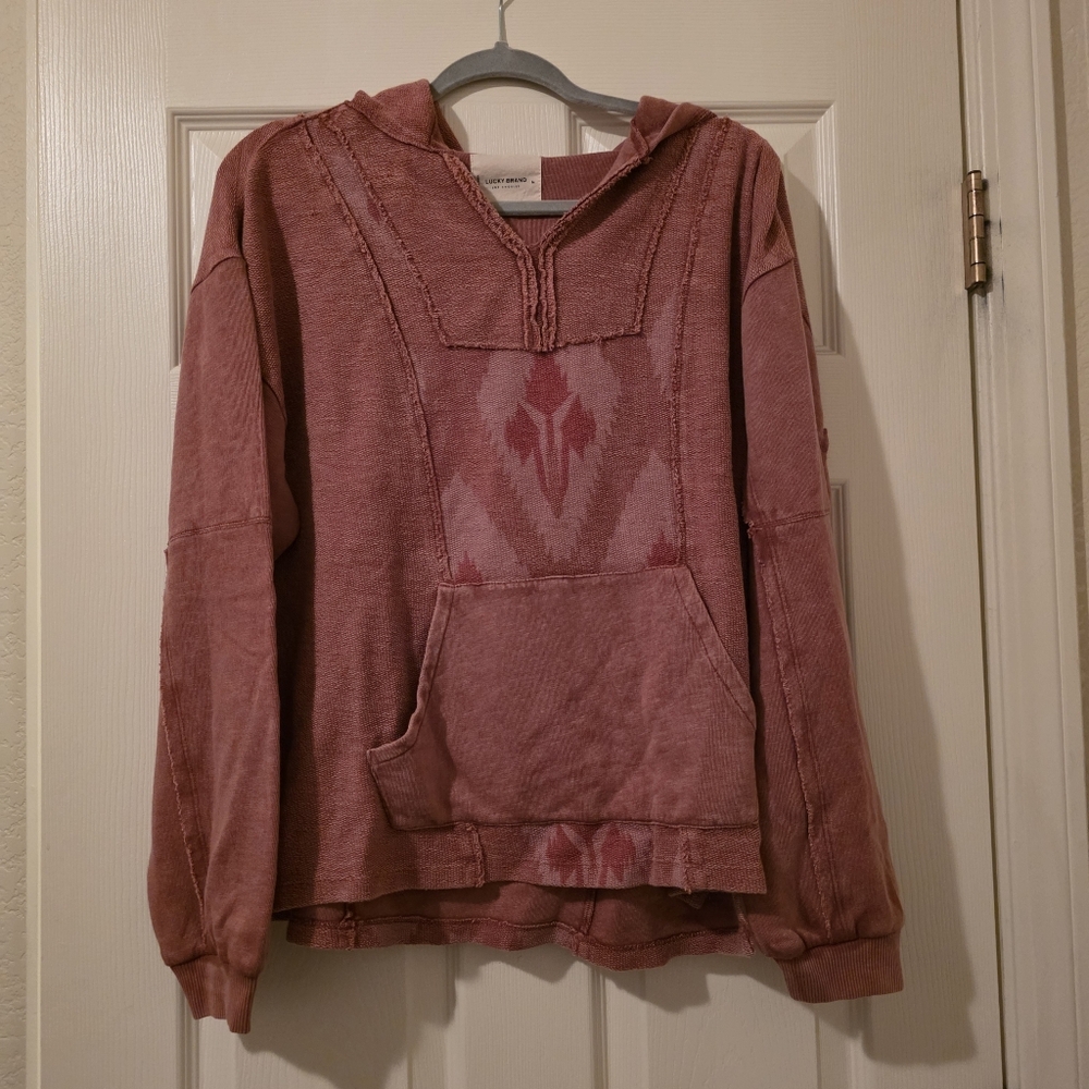 NWT Lucky Brand Women's Cotton Raw-Edge Dropped-Shoulder Hoodie